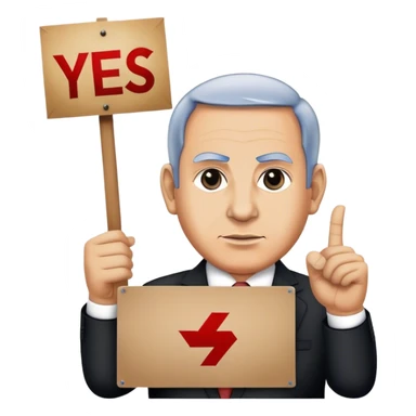 Benjamin Netanyahu holding sign saying Yes BOYCOTT sticker