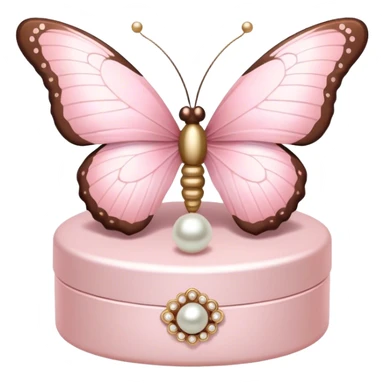 A pastel pink and mocha-colored butterfly resting on a pearl-adorned trinket box.
 sticker
