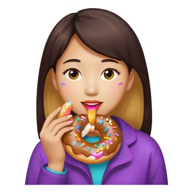 asian woman eating donut sticker