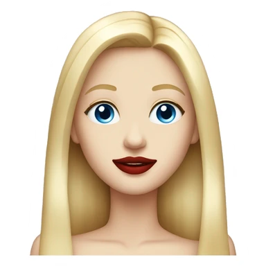 straight long blond hair and blue eyes with red lipstick sticker