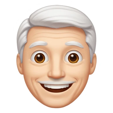 white haired man with a big smile sticker