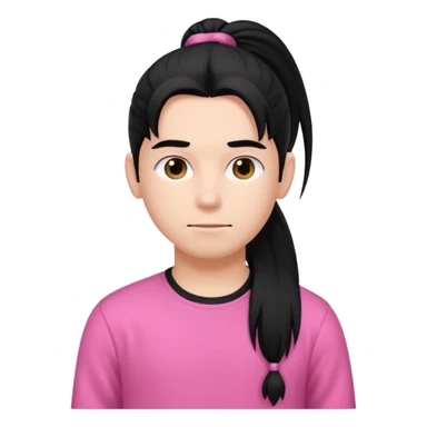 An emoji of a soft boy with black long hair in a poney tale in pink clothes sticker