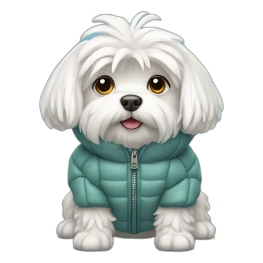 Maltese dog wearing a puffer jacket sticker
