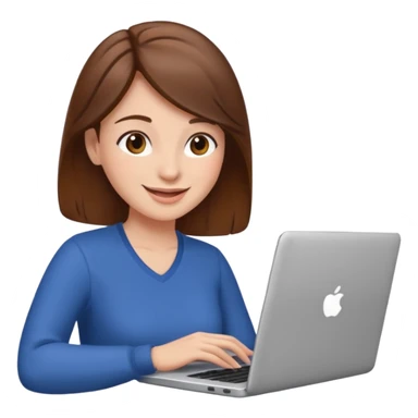 happy woman with brown hair using laptop sticker
