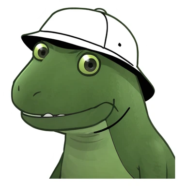 Dinosaur wearing a bucket hat while surfing on the waves  sticker