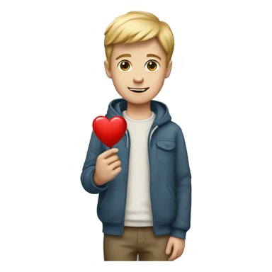 White boy with a heart in his hand sticker