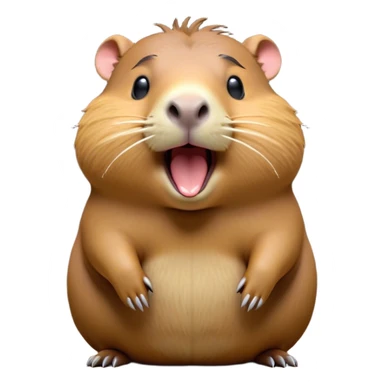 Cinematic Cute Yawning Capybara Portrait Emoji, Head tilted slightly with a dramatic, wide-open yawn, showcasing a plush, rounded body with a broad capybara head featuring a short snout and subtle, small ears, with drowsy, half-closed eyes and a relaxed expression, Simplified yet irresistibly adorable features, highly detailed, glowing with a soft, cozy natural glow, high shine, relaxed yet expressive, stylized with a dash of whimsical charm, soft glowing outline, capturing the essence of a drowsy yet affectionate capybara guardian that seems ready to stretch out for a nap! sticker