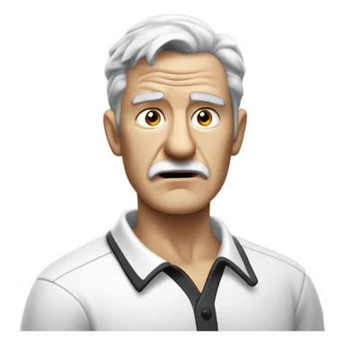 old angry english man, grey hair, no facial hair. wearing a white smart polo shirt with black buttons. sticker