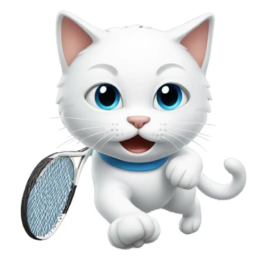 White cat playing tennis sticker