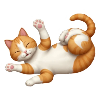 ginger and white small cat eyes closed lying down upside down with paws stretched out straight in different directions sticker