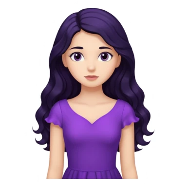 دخترکی با مو های بلند و مشکی موج دار مژه های بلند با لباس بنفش و حالت متفکر sticker
