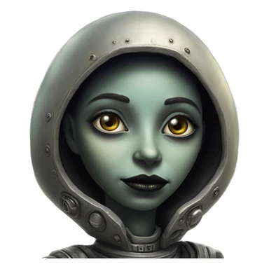 Wholesome UFO alien in Swedish game style, oil paint, black eyes, intricate lips, masterpiece portrait, beautiful, desirable, logical, love, peace, understanding sticker
