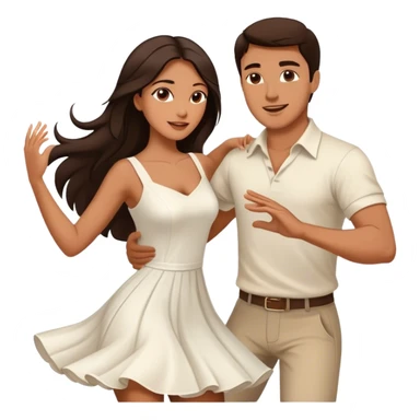 Beautiful woman in 1950’s woman fashion look, white dress, long dark brown hair, balboa couple dance  sticker