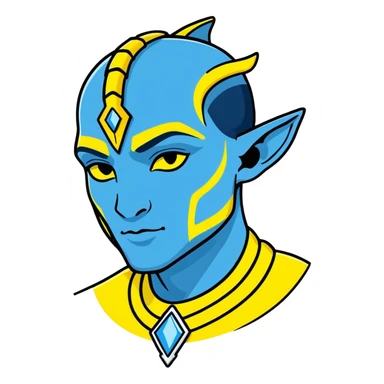 Na'vi character from Avatar movie, blue skin, wearing traditional Na'vi jewelry, cartoon sticker style sticker