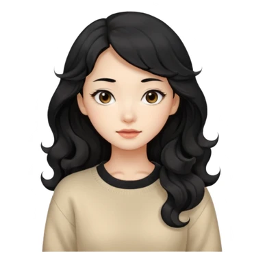 Beautiful girl,Black hair, wavy long hair,Black eyes,Chinese, beige sweater  sticker