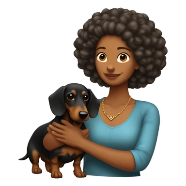 mujer mulata con pelo afro haciendo el simbolo de paz con perro dachshund  sticker