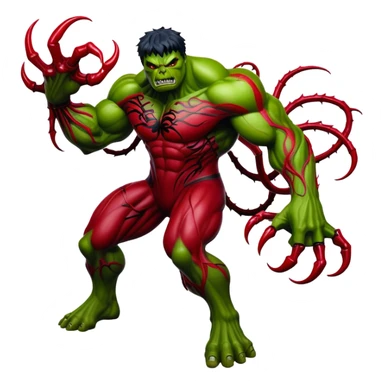 Hulk with Carnage symbiote, green monster covered in red alien substance with black details sticker