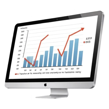 computer screen displaying a single presentation slide with a title line and a chart icon sticker