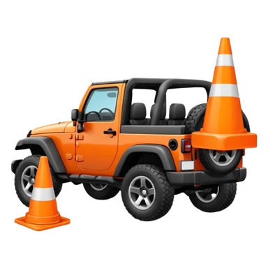 Jeep Wrangler with a white traffic cone flattened under the tire, emoji style sticker