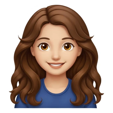 EMOJI IOS SOLO CARA NIÑA PELO LARGO, ONFULADO, MARRON, Y OJOS MARRONES. SONRIENDO, SIN CUELLO Y FONDO TRANSPARENTE sticker