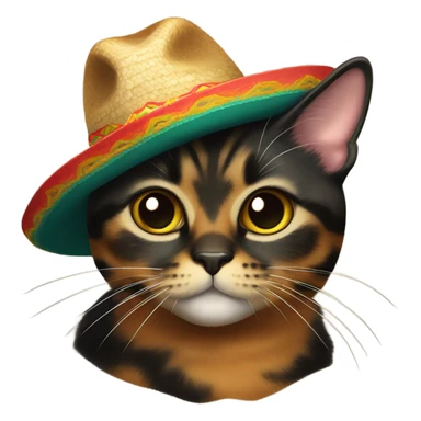 a tortoiseshell cat with a sombrero sticker