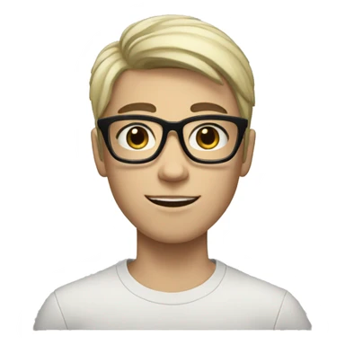 A white-skinned boy with black hair and black eyes, who wears glasses and his hair is fashionable, pointed upwards.  sticker