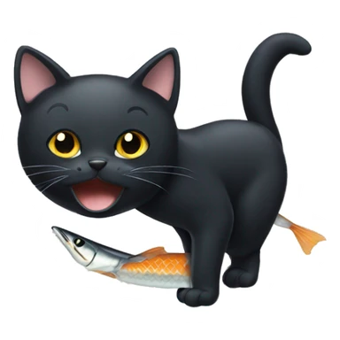 Black cat eating fish  sticker