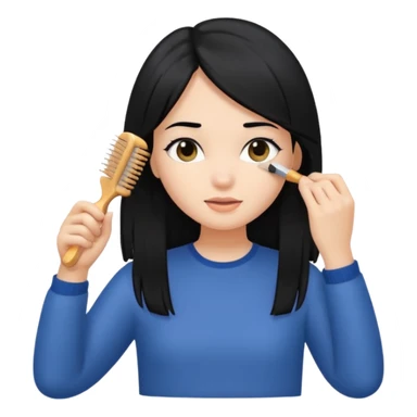 A girl with black hair brushing her hair sticker