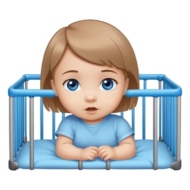 Blue-eyed baby girl with short light brown hair in playpen  sticker