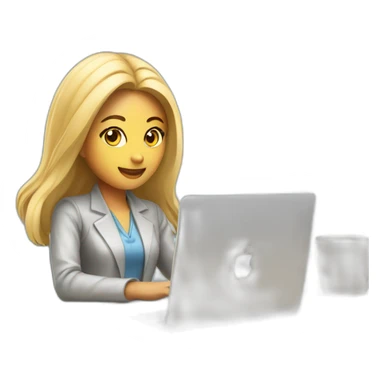blonde asian female software engineer with Macbook on the table sticker