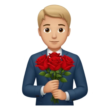 Un homme blanc brun pas en costard qui tien un bouquet de roses dans la main sticker