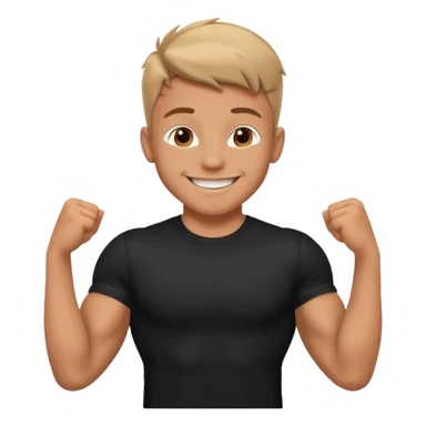 happy muscular young boy in black t shirt sticker