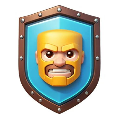 Clash of Clans aesthetic: Cinematic Playful Pixel 3D Shield Portrait Emoji, rendered in a 3D vector-style similar to standard emojis with minimal shading and bold, simplified shapes. A compact, distinct form with signature details, softly glowing with a pixelated adventure charm. Simplified yet unmistakably iconic, highly detailed and consistent, glowing with a soft radiance and high shine. Stylized with a touch of classic pixel-art charm and a soft glowing outline, capturing the essence of a beloved gaming relic with a friendly, playful manner! sticker