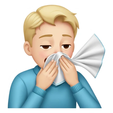 person sneezing into a handkerchief, simple and expressive, cheerful sticker