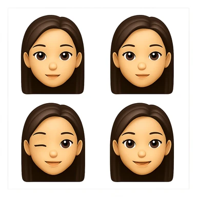 Convert the girl in the image into a set of Apple style emojis with transparent background, focusing only on the face and simple expressions. Apple style emojis do not support text, so keep the expressions concise and clear. sticker