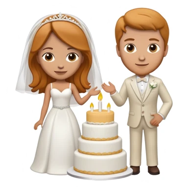 wedding cake toppers with white man with brown hair and white woman with light ginger hair sticker