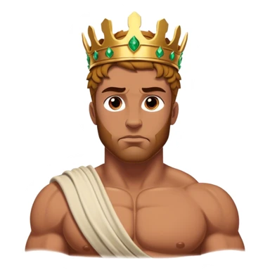 Cinematic Realistic Hercules Portrait, depicted with lifelike, sun-kissed skin and a robust, muscular physique that radiates both power and gentle nobility. His intense, kind eyes and regal expression are complemented by classical Greek attire and a laurel crown, rendered under dynamic lighting that highlights every chiseled detail. sticker