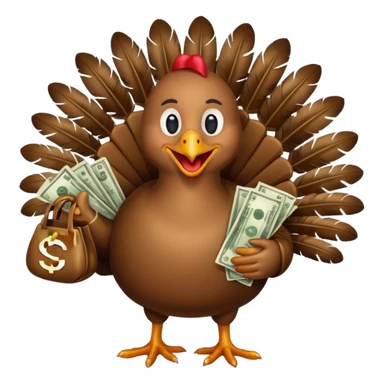 Can you create a turkey warming up a bag of money sticker