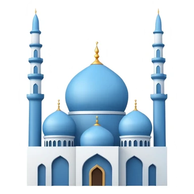 mosque silhouette with dome and minarets, soft blue and white, emoji style sticker