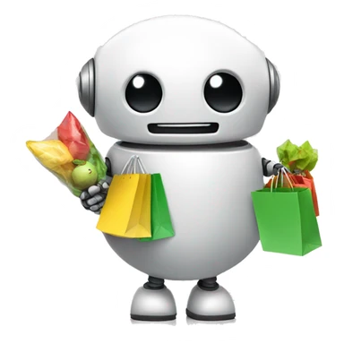 cute round happy robot with shopping bags sticker