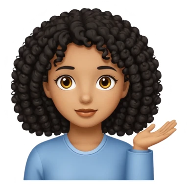 Uma menina de cabelo cacheados preto morena com os olhos puxados olhos castanhos dando bom dia sticker