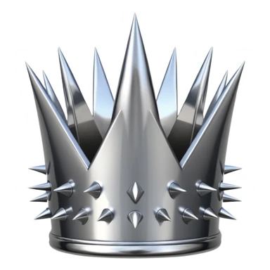 A spiked crown emoji made of silver chrome, sharp yet rounded metallic spikes, glossy reflections, aggressive luxury swag aesthetic, iOS emoji style, centered, clean white background sticker