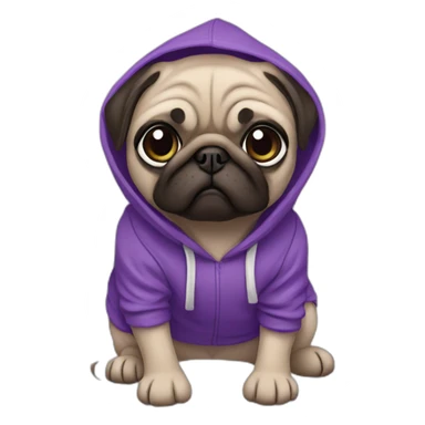 pug in purple hoodie sticker