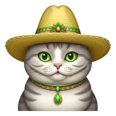 Fat gray cat green eyes wearing sombrero sticker