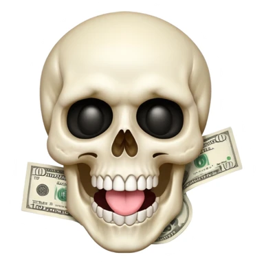 exaggerated White Skull Emoji Face with Tongue and Money sticker