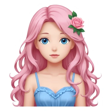 Gorgeous pastel anime lady with roses in long hair and pink dress with blue eyes sticker