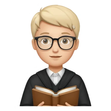 A student wearing glasses, hold book in front of their chest sticker