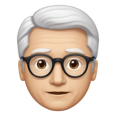 A man emoji with light skin, white hair styled in thick, swept-back waves, straight dark eyebrows, brown eyes behind black-framed glasses, an oval-shaped face, a small nose, and a subtle smile with no facial hair. sticker
