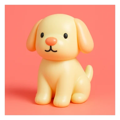               Transform {subject} into a soft vinyl figure with a smooth, glossy surface. The material should look slightly rubbery and tactile, with minimalistic curves and a matte-gloss hybrid finish. Use pastel or soft solid colors. The surface is seamless, with no visible textures or roughness. Studio lighting, vibrant background, clean, playful, designer toy aesthetic. {subject} = dog sticker