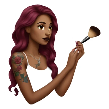 Beautiful tattooed burgundy long haired woman doing her makeup sticker